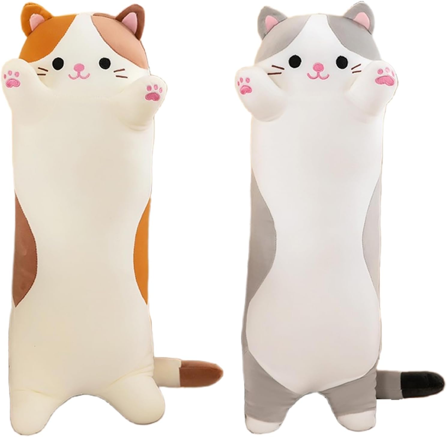 Cat Plush Stuffed Animals Cute Long Cat Body Pillow Plushies Soft Huggable Kitty Pillows for Girls Kids Adults Cat Lovers (New Beige, 27inch)