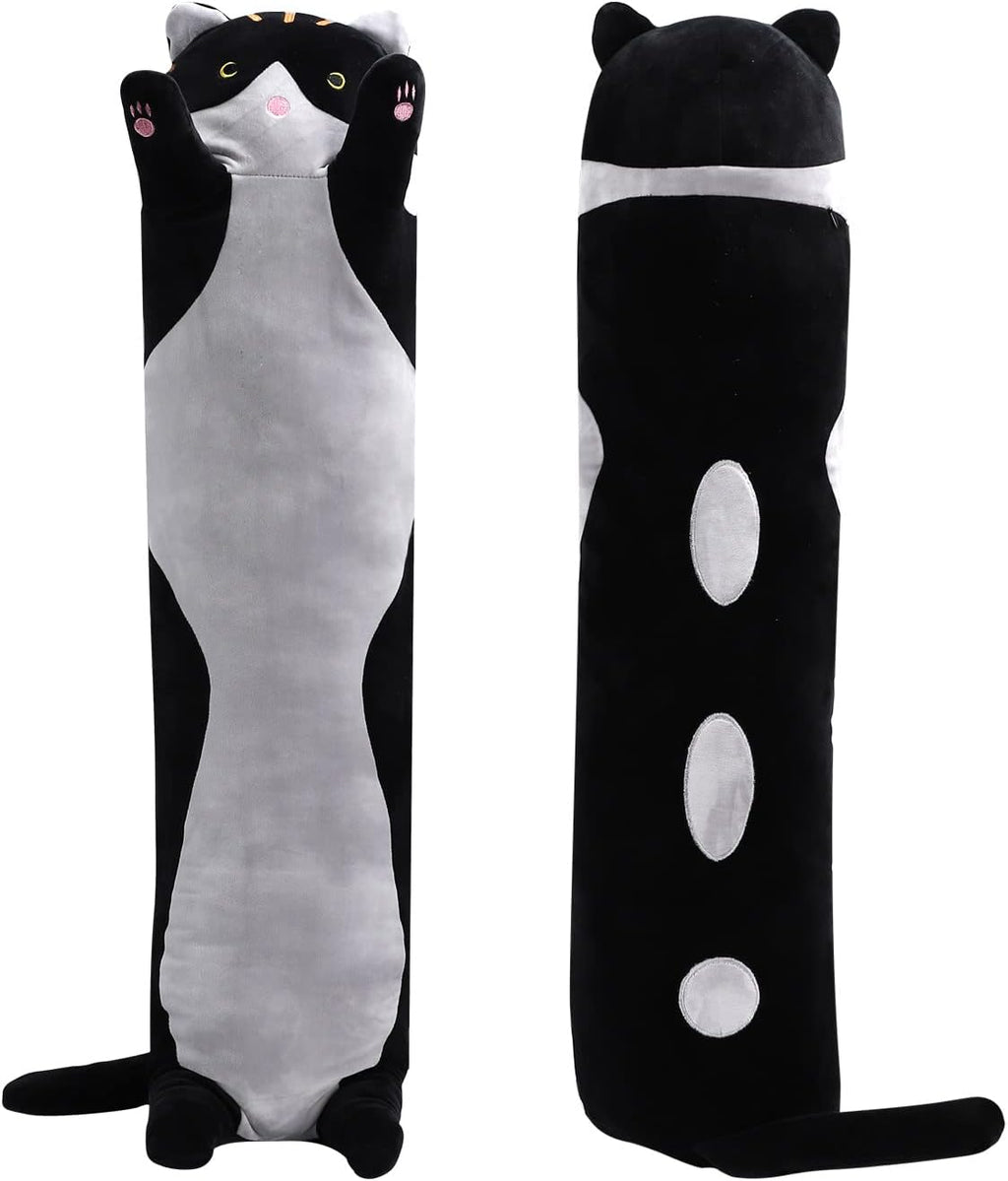 Lovely Plush Cat Doll Cute Cartoon Soft Stuffed Kitten Pillow Long Throw Sleeping Pillow Doll Toy Gift for Kids Girlfriend Multiple Size (Black, 50cm/19.6in)