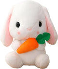 Soft Toy - Sitting Lop Eared Rabbit, Easter White Rabbit Stuffed Bunny Animal with Carrot Soft Lovely Realistic Long-Eared Standing Pink Plush Toys (White-Carrot,8.6in/22cm)