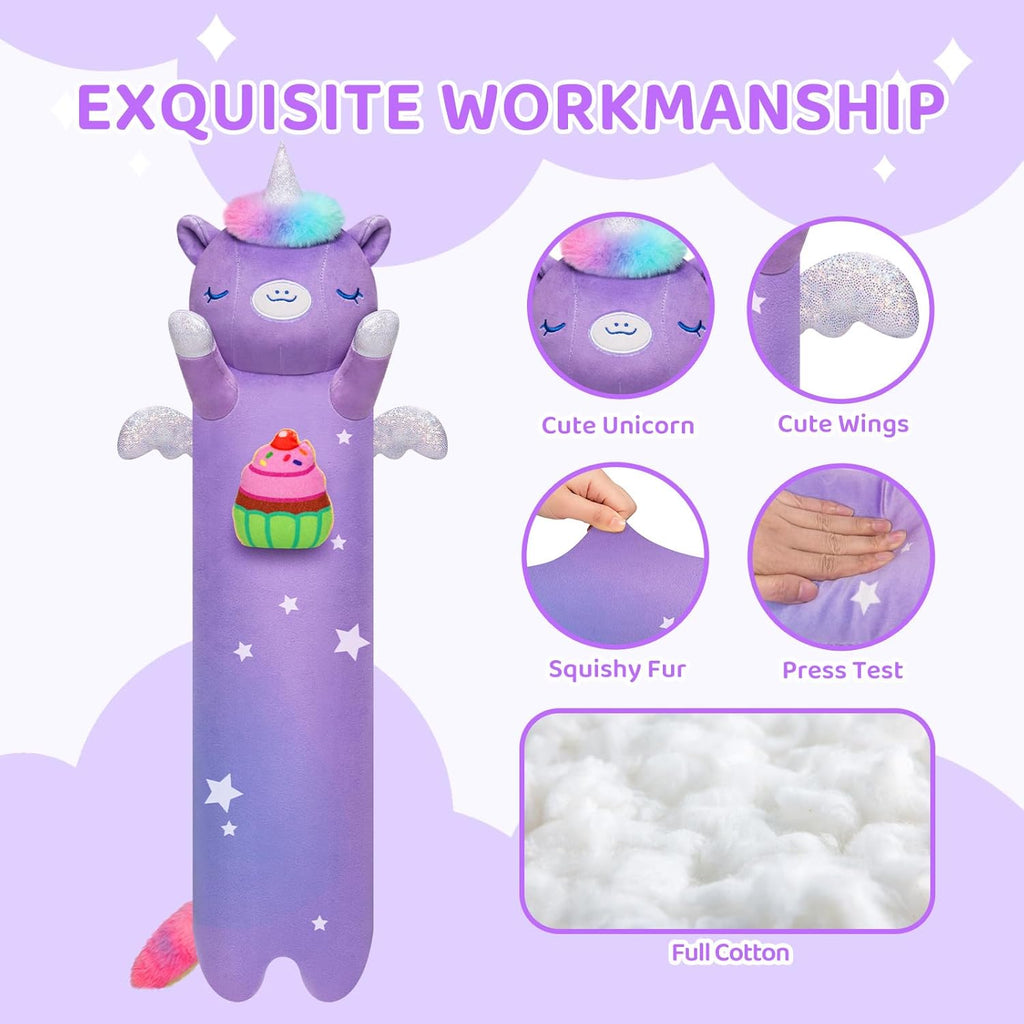 Artist-Designed Ultra Soft Long Unicorn Plush Body Pillow, Extra Stuffing for Comfort, Premium Quality Stuffed Animal Gift for Girlfriend or Cat Lovers (Black Cat Body Pillow 21 Inch)