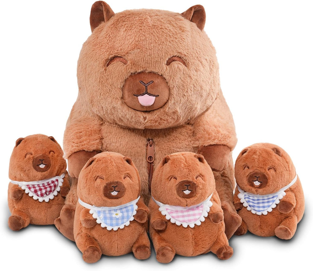 13" | 5Pcs Capybara Stuffed Animals Family Set, Mommy Capybara Plush with 4 Babies Toys Inside, 5 in 1 Kawaii Pillowfort Plush for Girls Boys Adults with Christmas Birthday Party Presents