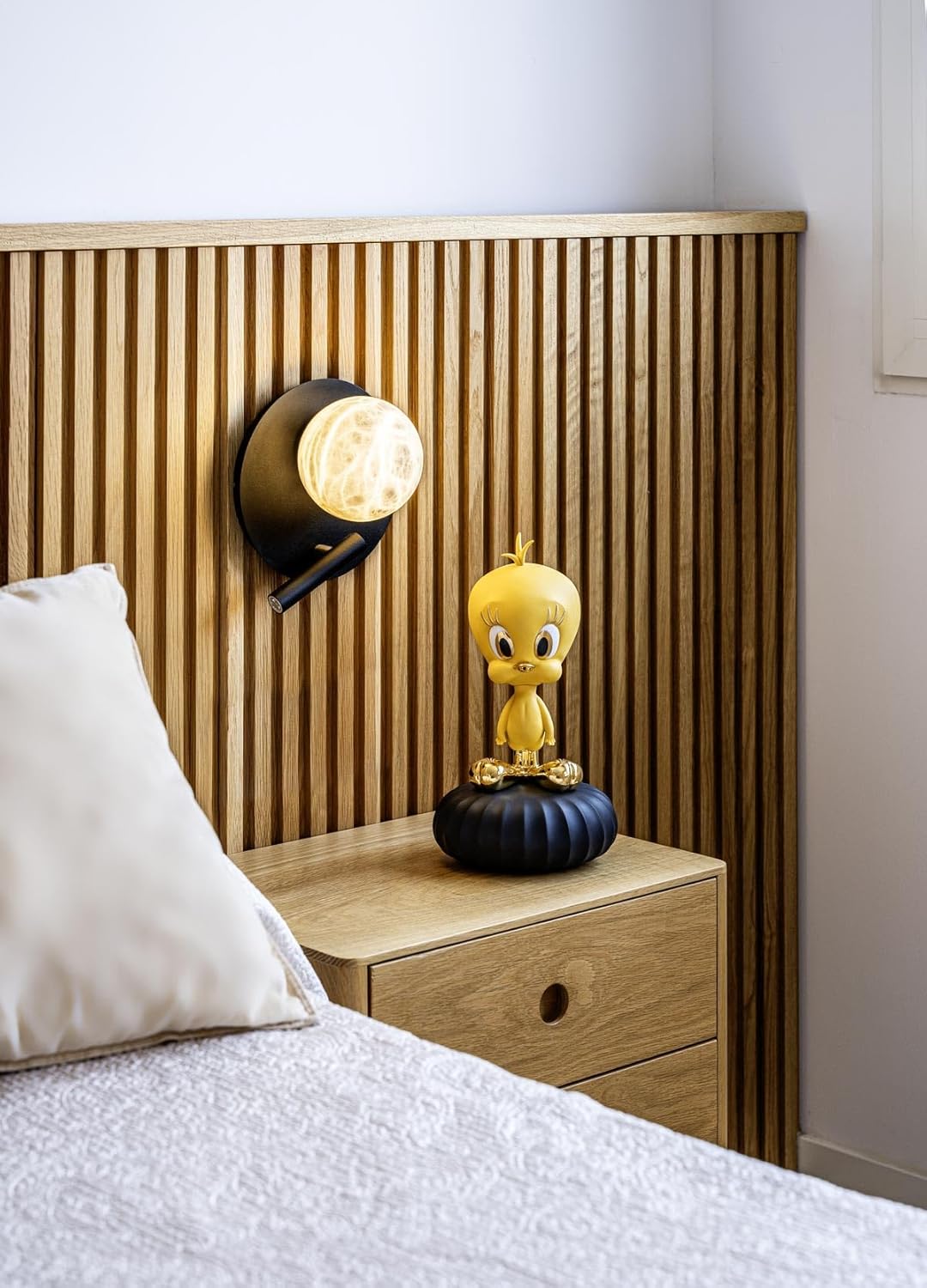 Porcelain Figure Tweety in Yellow with Matte Gold Luster Details. Decorative Figure of The Famous Looney Tunes Character