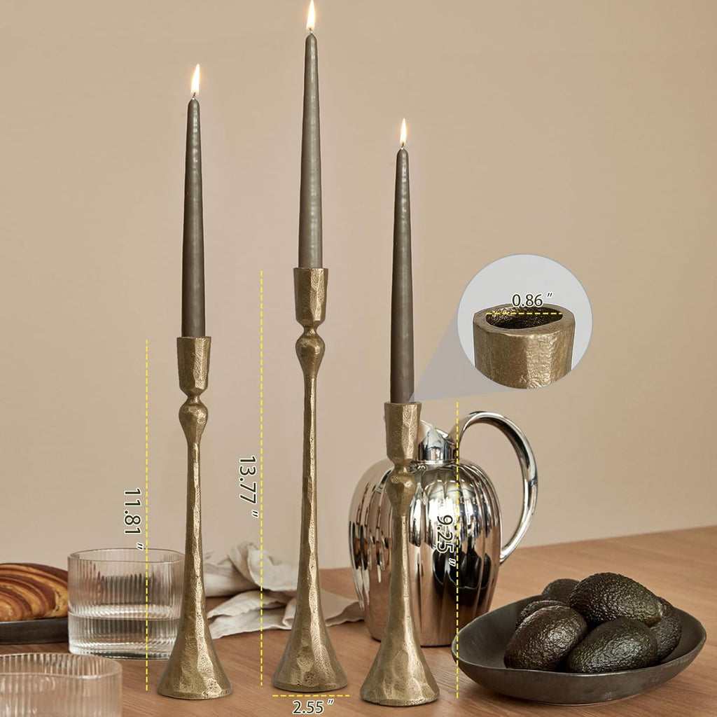 Vintage Cast Iron Taper Candle Holder - Set of 3 Decorative Candle Stand, Candlestick Holder for Wedding, Dinning, Party (Antique Brass)