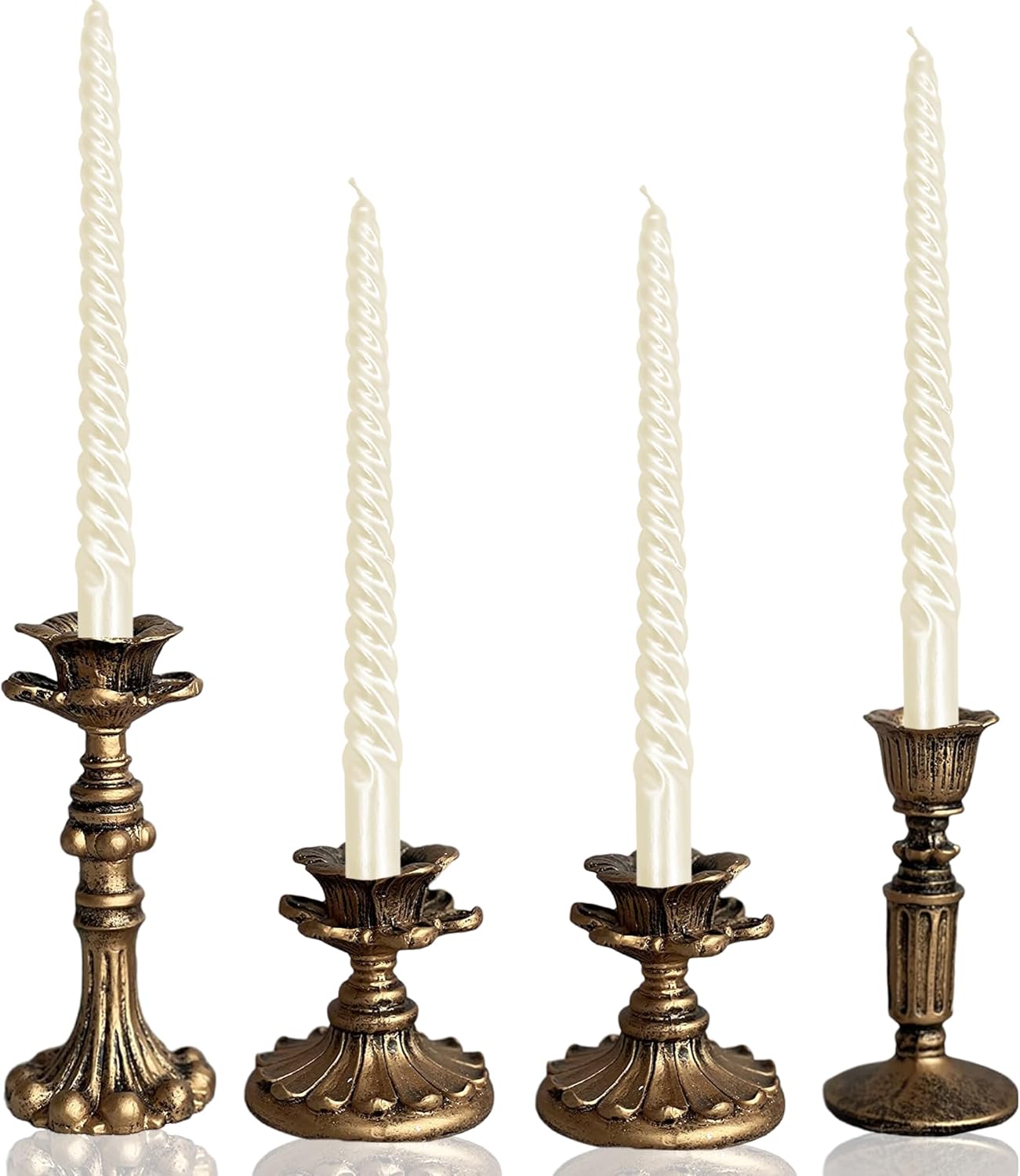 Vintage Candlestick Holder for Taper，Resin Candle Holder Antique Bronze，Decorative for Home Decor Centerpiece for Wedding Party, Wedding Anniversary Decoration，Set of 4
