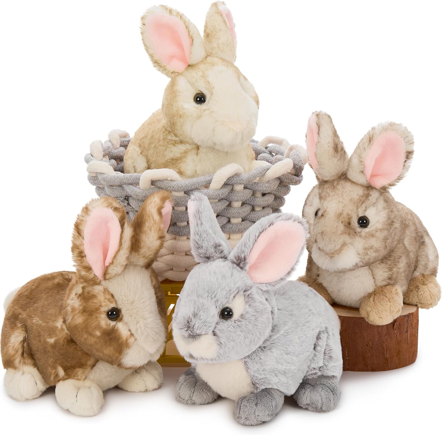 4 Pcs Realistic Rabbit Stuffed Animals Set, 9 Inch Big Stuffed Baby Bunny Plush Toy for Party Christmas Decoration, Cute Fluffy Plush Bunny Rabbit Bulk Gift for Boys Girls