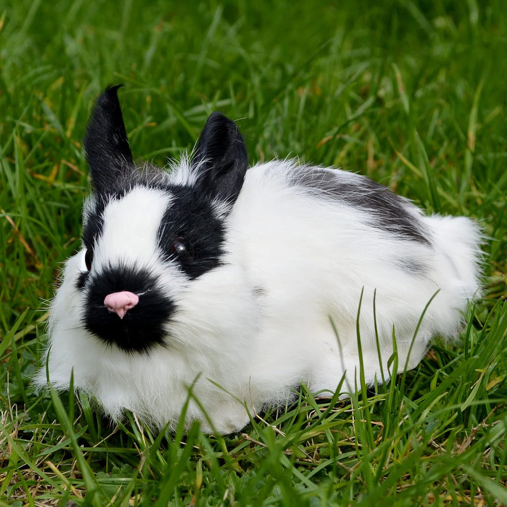 2 Realistic Panda Rabbit Figurines - Plush Dutch Rabbits, Stuffed Farm Animal Models, Lifelike Easter Bunnies Statue Photo Props Spring Home Decoration Collectible Gift (2xBlack&White)