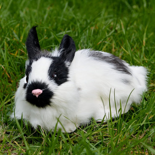 2 Realistic Panda Rabbit Figurines - Plush Dutch Rabbits, Stuffed Farm Animal Models, Lifelike Easter Bunnies Statue Photo Props Spring Home Decoration Collectible Gift (2xBlack&White)