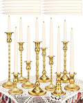 24 Pcs Brass Gold Candlestick Holders and Taper Candles Set 12 Vintage Taper Holders with 12 Tall Candles Decorative Candlestick Modern Centerpiece for Wedding Birthday