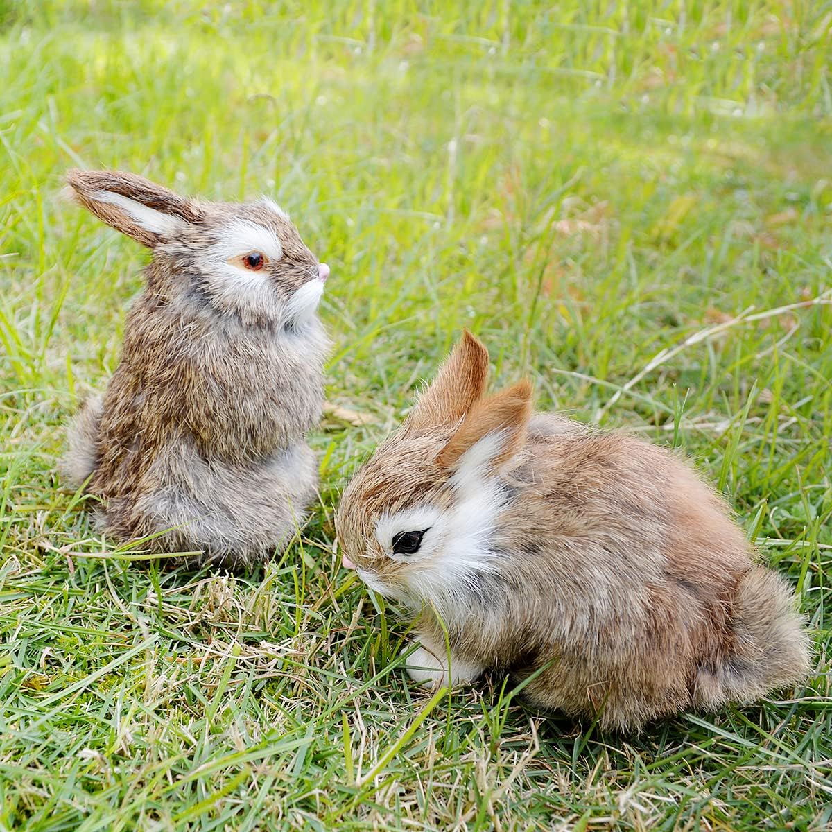 Easter Bunny Figurine - 2 Piece Mini Realistic Rabbit Staffy for Christmas, Spring Basket, Home Decoration, Photoshoot Prop, Ideal Gift (Brown)