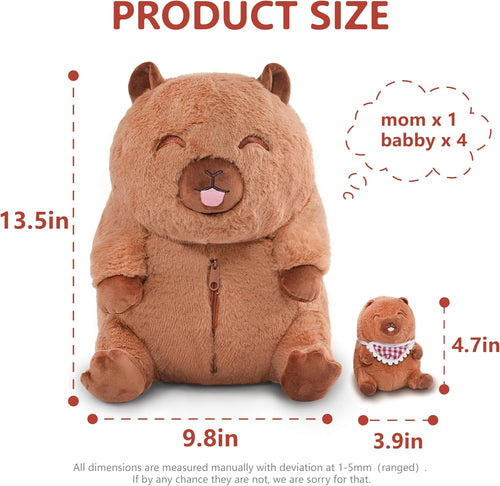 13" | 5Pcs Capybara Stuffed Animals Family Set, Mommy Capybara Plush with 4 Babies Toys Inside, 5 in 1 Kawaii Pillowfort Plush for Girls Boys Adults with Christmas Birthday Party Presents