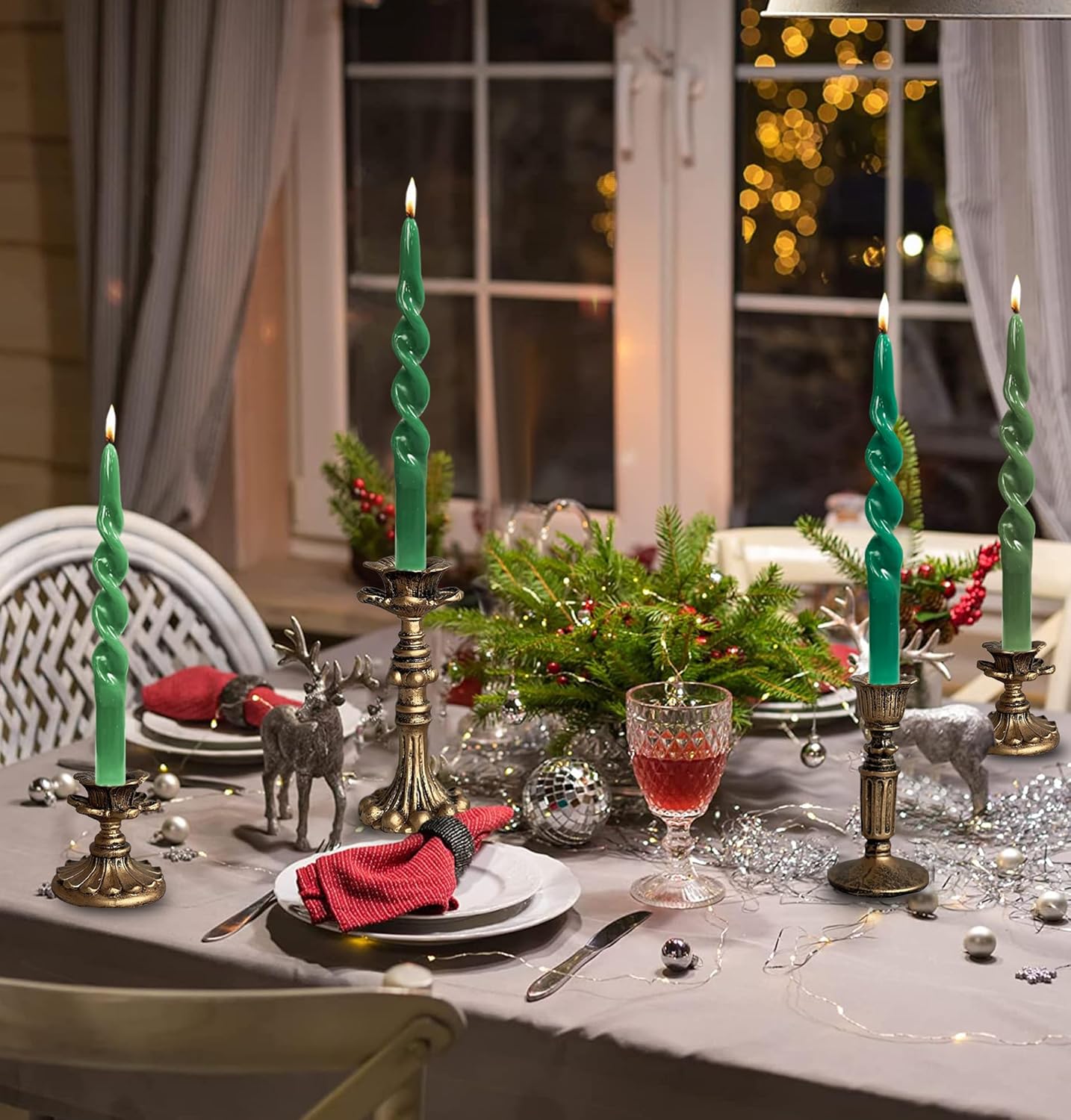 Vintage Candlestick Holder for Taper，Resin Candle Holder Antique Bronze，Decorative for Home Decor Centerpiece for Wedding Party, Wedding Anniversary Decoration，Set of 4