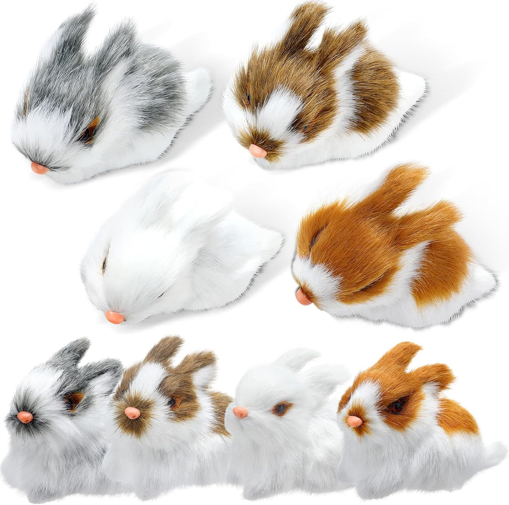 8 Pack Easter Plush Bunny Set Mini Realistic Cute Rabbits Lifelike Animal Decorations Furry Rabbit Figurine for Easter Home Decor Birthday Gift(Multicolor)